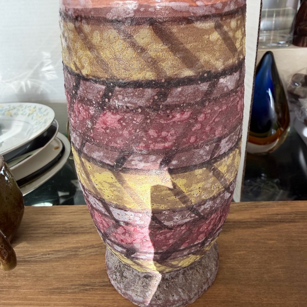 Decorative Multicolor Striped Ceramic Vase - Pink & Gold Accent